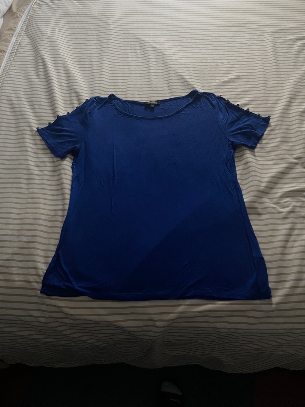 Spense Royal Blue Short Sleeve Knit Top with Shoulder Buttons